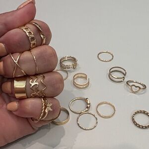 Gold Stackable Women's Ring Set - 20 pcs Elegant Mixed Band Collection